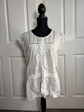Free People ivory lace trim peplum blouse size Large